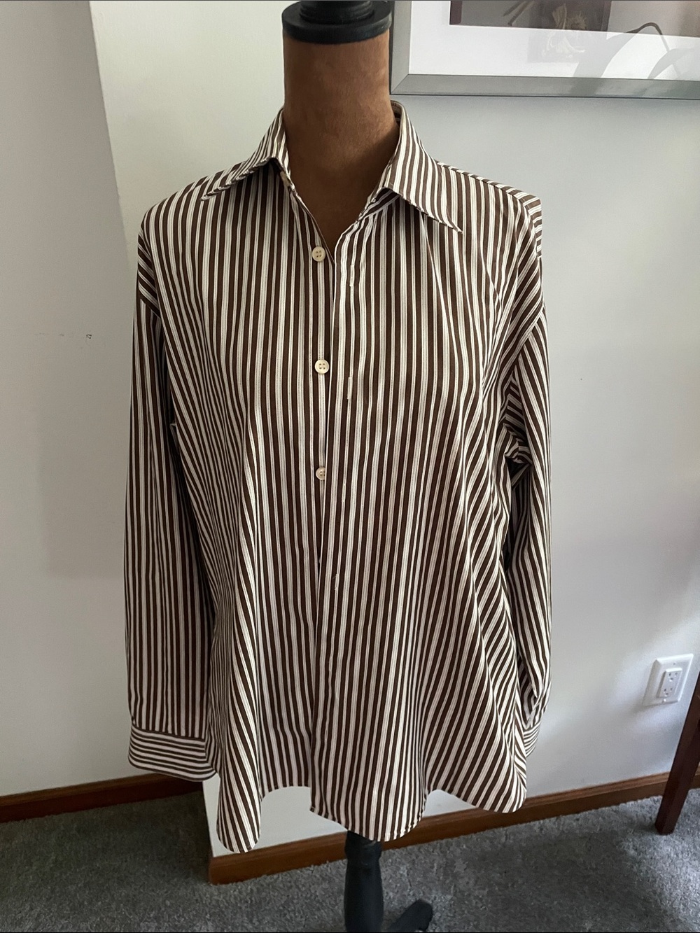 HUGO Brown and White Striped Dress Shirt